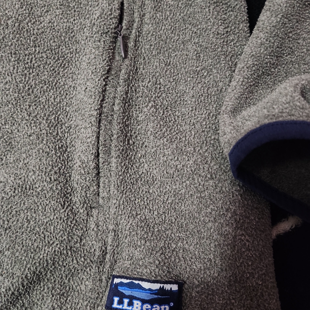 L.L. Bean Heather Gray Fleece Jacket with Navy Trim - Picture 2 of 4